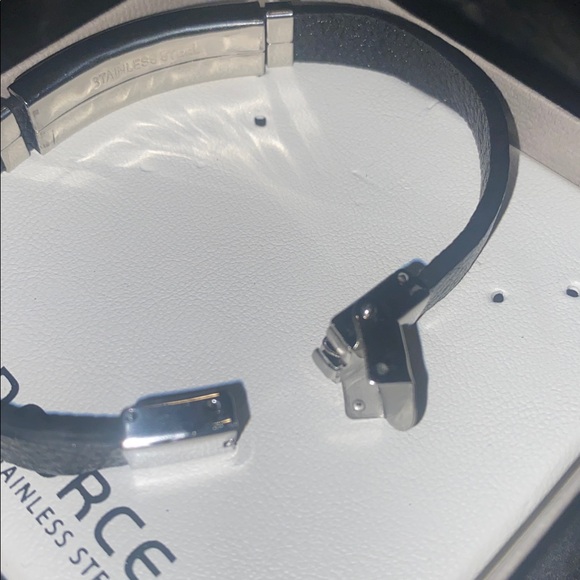 EDFORCE Black Leather Bracelet with Stainless Steel And Diamond Accents - Picture 5 of 8